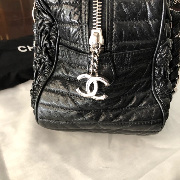 CHANEL Black Ruched Astrakhan Bowler Bag. - Picture 4 of 8